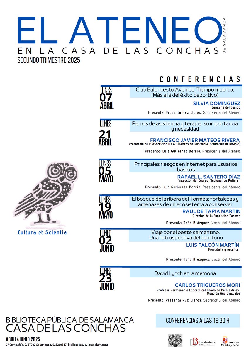 Hoy,nueva conferencia del ciclo #ElAteneoenlasConchas: "El bosque de la ribera del Tormes:fortalezas y amenazas de un ecosistema a conservar" por Raúl de Tapia <a href="/alcanduerca/">Raúl de Tapia Martin</a>,Director  Fundación Tormes <a href="/TormesEB/">Fundación Tormes-EB</a>. 
Presenta Toño Blázquez,vocal del <a href="/ateneo_rrss/">Ateneo de Salamanca</a> 
19.30 h.Entrada libre