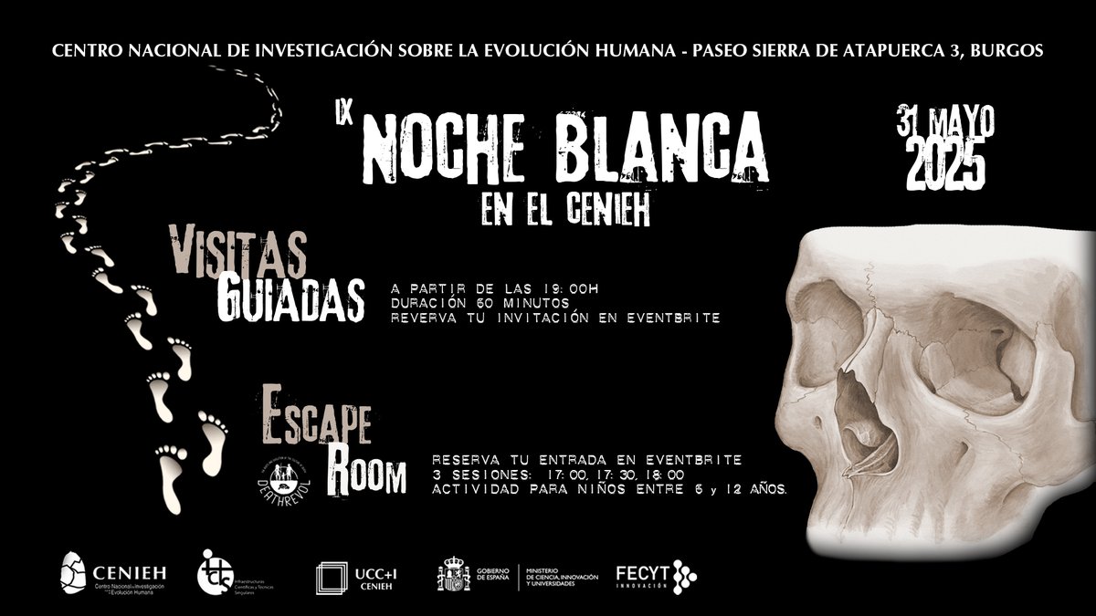 #ICTSNews
Todavía quedan plazas para la visitas guiadas al  CENIEH.  Reserva tu invitación en:

 eventbrite.es/e/ix-noche-bla…

+info: cenieh.es