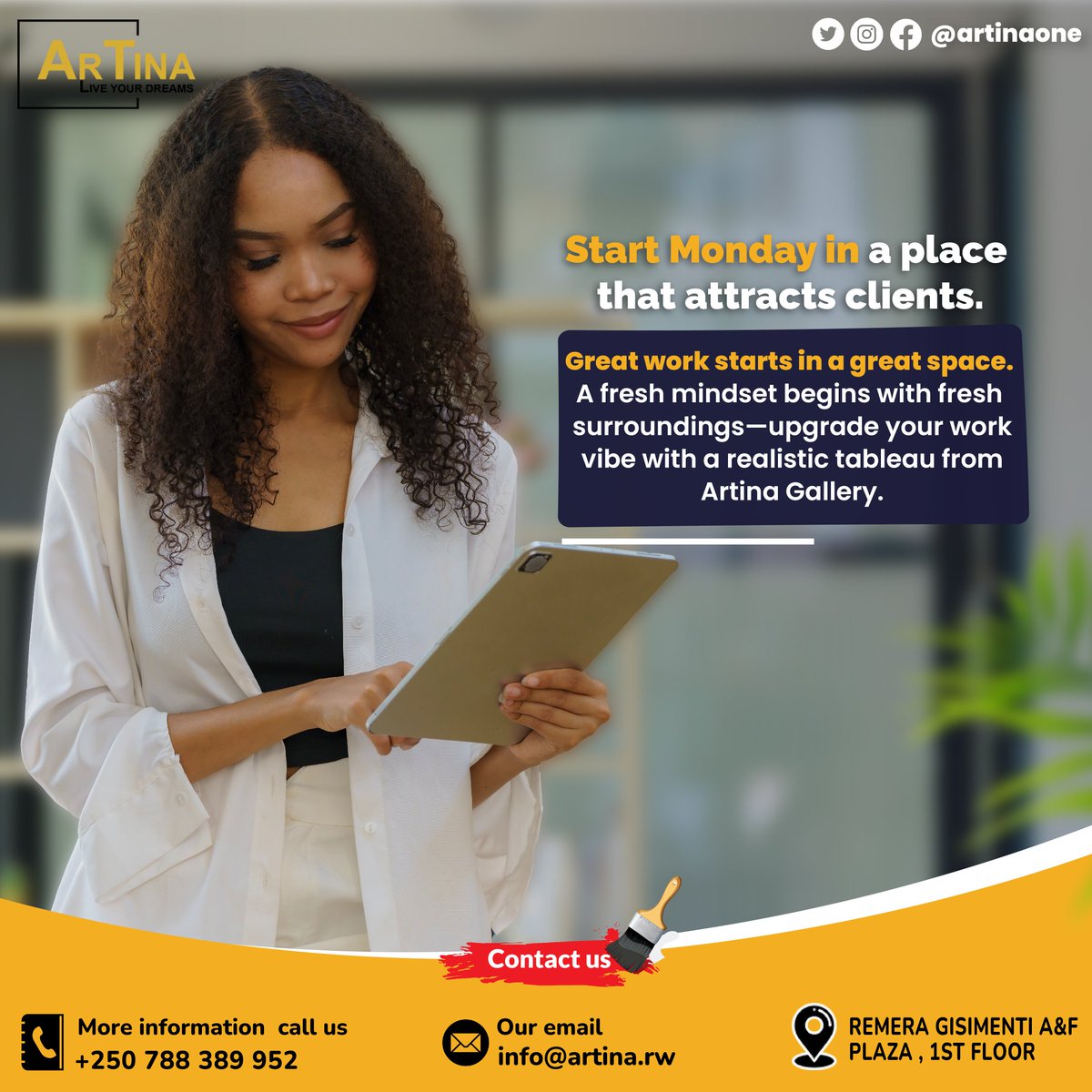 artinaone's tweet photo. Your space speaks before you do.
A good work mindset starts with a great environment.
 Upgrade your office with Artina’s realistic tableau—designed to impress, inspire, and elevate.
 #ArtinaGallery #WorkspaceGoals  #TableauDesign #RwandaArt #twitterrwanda #twittertrend https://t.co/HHGCUi0Twg