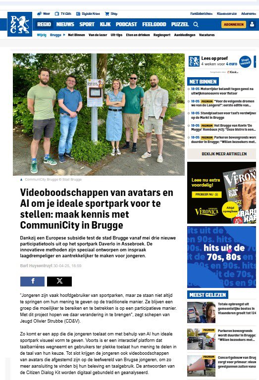 XS2CONTENT's tweet photo. Ons XS2Content-project 'Urban Echo Avatars'  staat in diverse kranten, waaronder https://t.co/miMcLT1tUj en https://t.co/ReRaSfwyeL. Urban Echo Avatars zijn videoboodschappen van avatars die afgestemd zijn op de leefwereld van Brugse jongeren https://t.co/31UNXhkpIh #AI https://t.co/I72tzY5caA