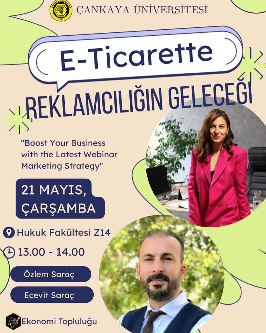 İyi ki 19 Mayıs.
İyi ki umut var, paylaşacak bilgi var.

21 Mayıs Çarşamba günü, Çankaya Üniversitesi’nde gençlerle “e-ticarette reklamcılığın geleceği”ni konuşmak için bir araya geliyoruz.

#19Mayıs #GençlikVeSporBayramı #Atatürk #ÇankayaÜniversitesi #DijitalPazarlama