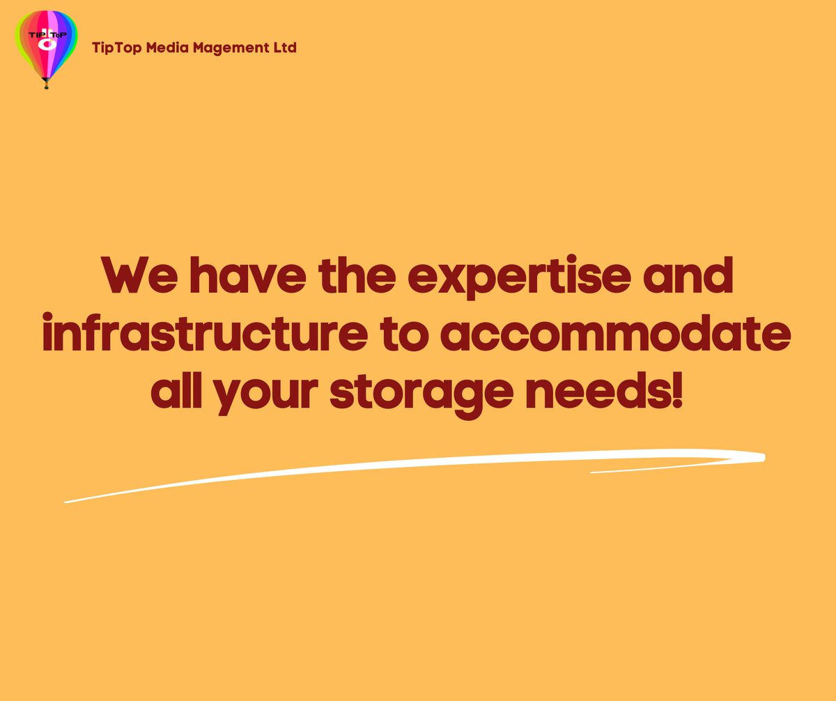Every business has unique storage needs—TipTop Media gets that.

From long-term archives to short-term stock &amp; specialised media, we’ve got flexible solutions tailored to you.

Need emergency retrieval? We’re on it. ✅
#BusinessStorage #FlexibleSolutions #TipTopMedia