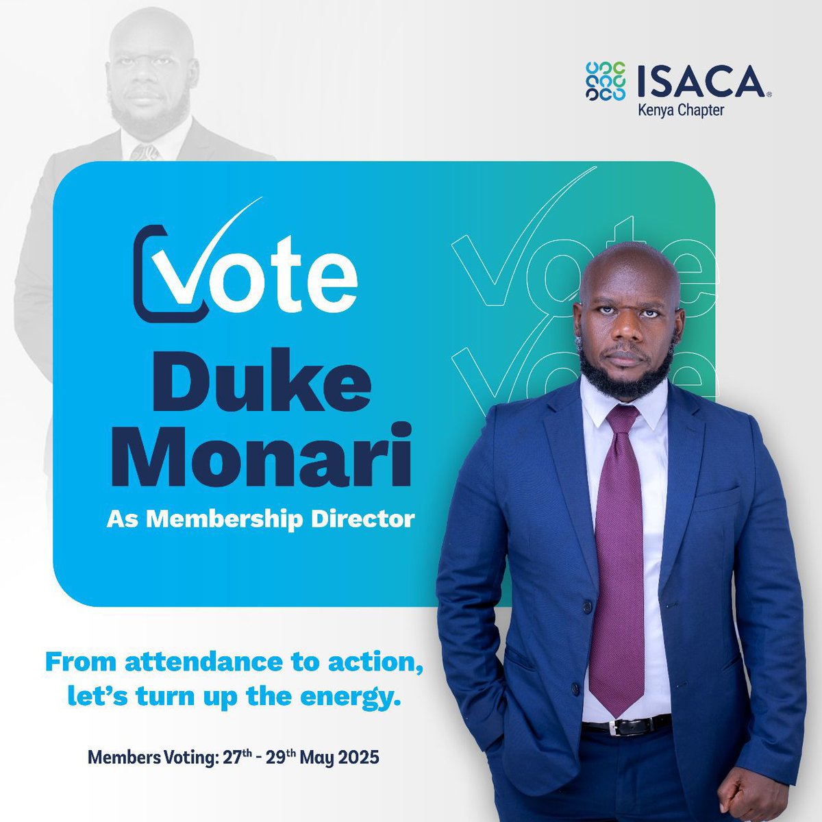 As ISACA Kenya Chapter shapes its future, Duke Monari steps up with a plan to enhance member engagement and mentorship. 

His experience in top-tier institutions sets him apart. Vote with impact.
<a href="/Isaca_kenya/">ISACA KENYA CHAPTER</a> <a href="/dukemonari/">duke Monari</a>
#TheNameToRemember
