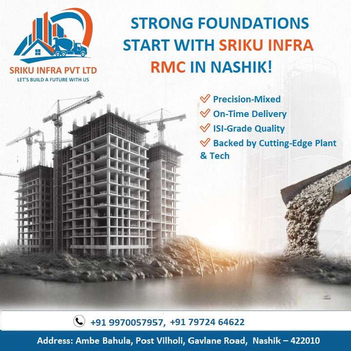 SrikuInfra's tweet photo. Sriku Infra Pvt Ltd is #Nashik’s trusted name in #ReadyMixConcrete (#RMC) – delivering quality you can feel from the ground up! From residential sites to large-scale #commercialprojects – we’re the strength behind Nashik’s skyline. Don’t compromise on your foundation. #Concrete https://t.co/4oRXRky7ob