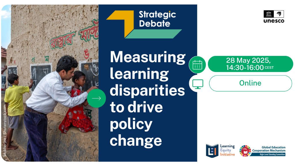 Education 2030 (@education2030un) on Twitter photo We have teamed up with <a href="/IIEP_UNESCO/">IIEP-UNESCO</a> and the Learning Equity Initiative for the 2025 #StrategicDebate series!
Join us on 28 May for Debate #1: Measuring learning disparities to drive policy change.
Register through My IIEP: my.iiep.unesco.org/2025-strategic… We have teamed up with <a href="/IIEP_UNESCO/">IIEP-UNESCO</a> and the Learning Equity Initiative for the 2025 #StrategicDebate series!
Join us on 28 May for Debate #1: Measuring learning disparities to drive policy change.
Register through My IIEP: my.iiep.unesco.org/2025-strategic…