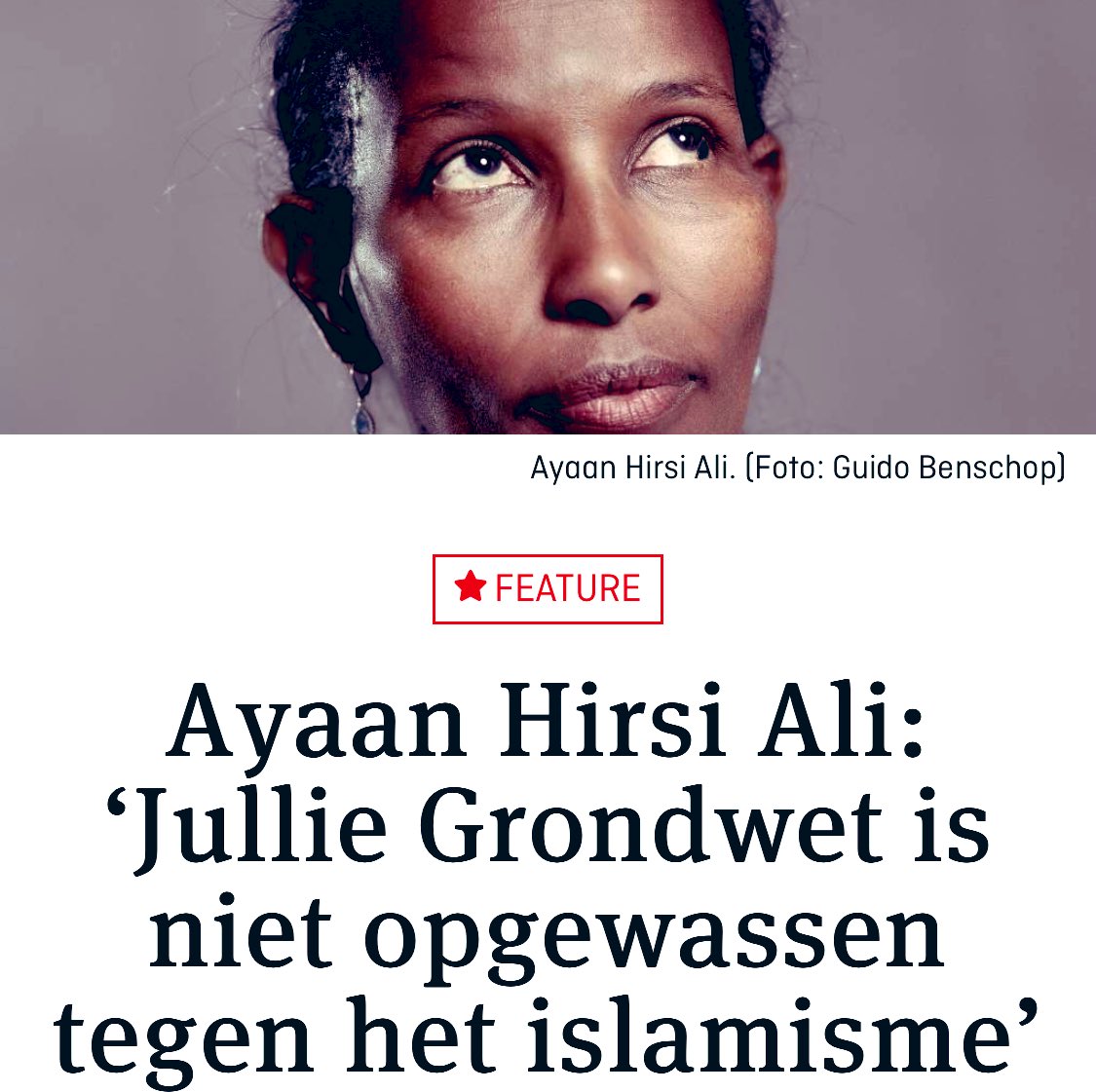 ‘Nederlanders doen nu hetzelfde als in de jaren dertig. Ze laten de Joodse minderheid in de steek om de islam te appaiseren. Geloof me, het nieuwe nazisme is het islamisme. Dat zijn niet de gewone moslims, maar wel de radicalen.
Het islamisme is totalitair en het wil het