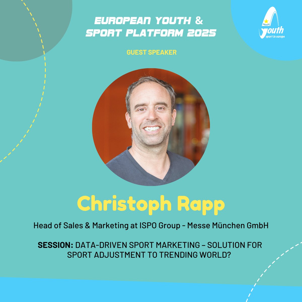 Happy to kick off with a presentation from #EYSP2025 speakers 💬 , beginning with <a href="/ispo/">ISPO</a> &amp; Christoph Rapp, Head of Sales &amp; Marketing at ISPO Group. 

Datadriven sports marketing and innovative solutions for adapting sport to a rapidly evolving world👉🏽 engsoyouth.eu/eysp-2025