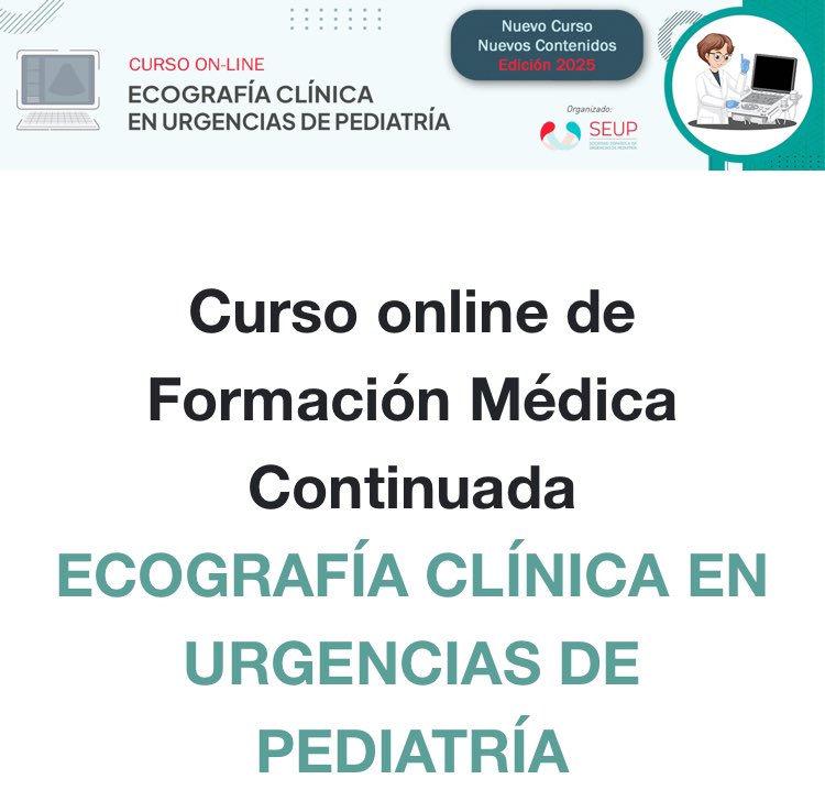 ‼️ El Curso online de Formación Médica Continuada de ECOGRAFÍA CLÍNICA EN URGENCIAS DE PEDIATRÍA organizado por SEUP estrena web y renueva sus contenidos. 

👍 El periodo de inscripción para la edición 2025 está abierto. 

👉 Tenéis toda la información en: ecografiaclinicaseup.com