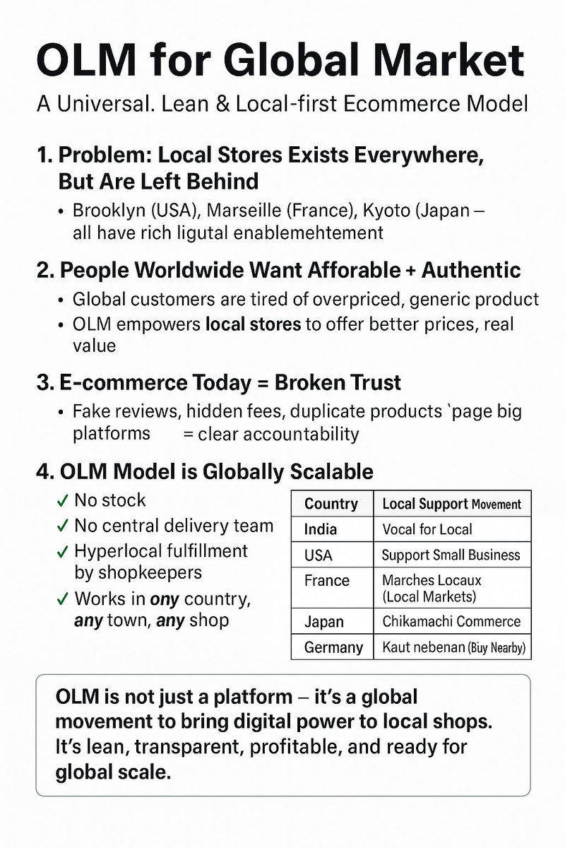 From Banaras to Brooklyn, local shops are struggling to compete with giants.

OLM gives them digital power — zero stock, fast delivery, real prices.

No scams. No delays.
Just local trust, global reach.

#OLM #ThinkLocalActGlobal #RetailRevolution