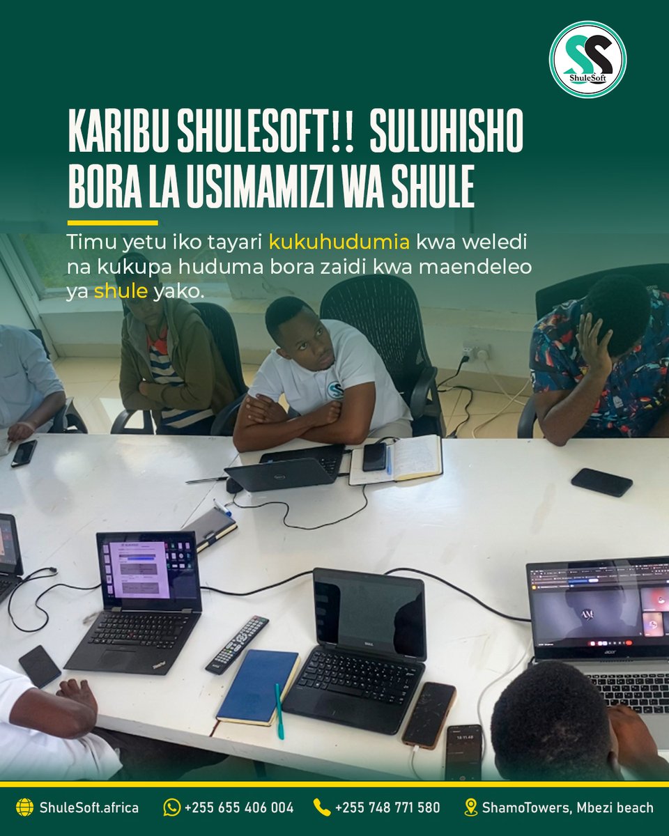 Karibu ShuleSoft!
Tunakuletea suluhisho bora la usimamizi wa shule yako kwa kutumia teknolojia ya kisasa. Timu yetu imejizatiti kukuhudumia kwa weledi, kuhakikisha shule yako inapiga hatua kwa huduma bora, rahisi, na za haraka.

wasiliananasi leo: 
+255 655 406 004 | 📱 +255 748