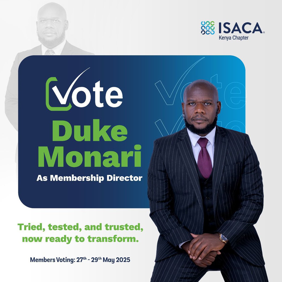 Voting for Duke Monari means choosing a visionary and proven leader. It’s a step toward a stronger, more connected ISACA Kenya Chapter.
#TheNameToRemember
Duke Monari
ISACA Kenya Chapter
<a href="/dukemonari/">duke Monari</a>
<a href="/Isaca_kenya/">ISACA KENYA CHAPTER</a>