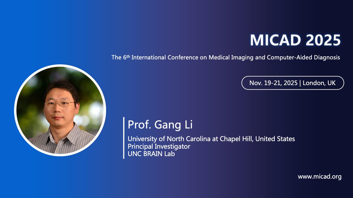 ConferenceMICAD's tweet photo. 🎉 We’re thrilled to welcome Prof. Gang Li from the University of North Carolina at Chapel Hill 🇺🇸 as a keynote speaker at MICAD 2025! 

🌐 Learn more at 👉 https://t.co/jgzU3Lso92
 #MICAD2025 https://t.co/kQCdkjGBpE