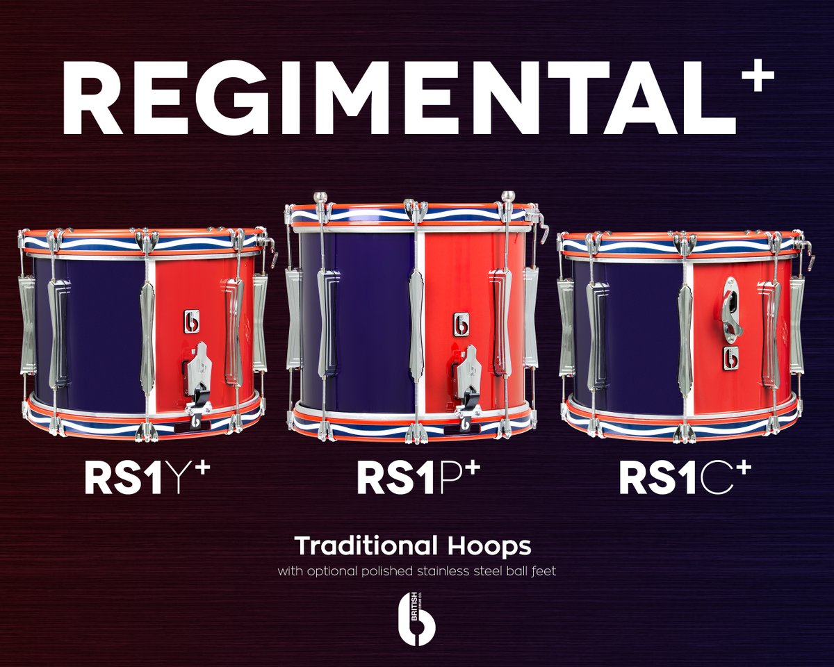 Regimental PLUS 🥁

Traditional hoops are available across RS1Y, RS1P and RS1C. 

Triple flange hoops come as standard. Speak to your local BDC Marching dealer for more info ⭐️

BDC Dealer: bit.ly/2TXavJW

#britishdrumco #marching #regimental #drumcorps