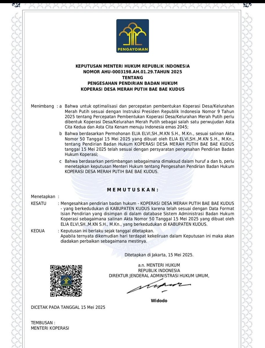 #TppKawalAkteKdmpkeNotaris
Setelah Musdessus Pembentukan KDMP, lanjut proses mendapatkan badan Hukum
#Kudus #TppKawalAkteKdmpdiNotaris
<a href="/prabowo/">Prabowo Subianto</a>
<a href="/YandriSusanto27/">Yandri Susanto</a>
<a href="/ArizaPatria/">Ariza Patria</a>
<a href="/taufikmadjid71/">IG : taufik.madjid</a>
<a href="/kemendespdt/">#BangunDesaBangunIndonesia</a>
<a href="/bpsdmkemendesa/">Bpsdm Kemendesa</a>
<a href="/desapenusantara/">desapesonanusantara</a>