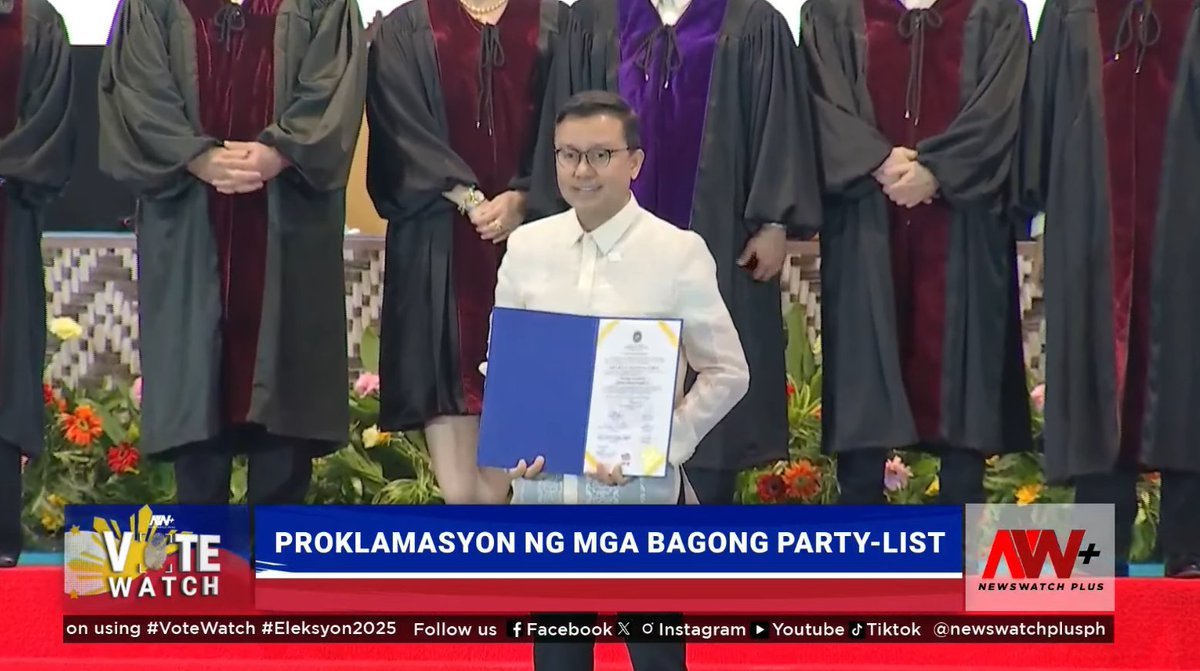 newswatchplusph's tweet photo. LOOK: Ako-Bicol second nominee Alfredo Garbin attends the Comelec proclamation after the party-list 
secured two seats from the recently-concluded #Eleksyon2025 | @bylancemejico 

#VoteWatch https://t.co/li7AIAg80T