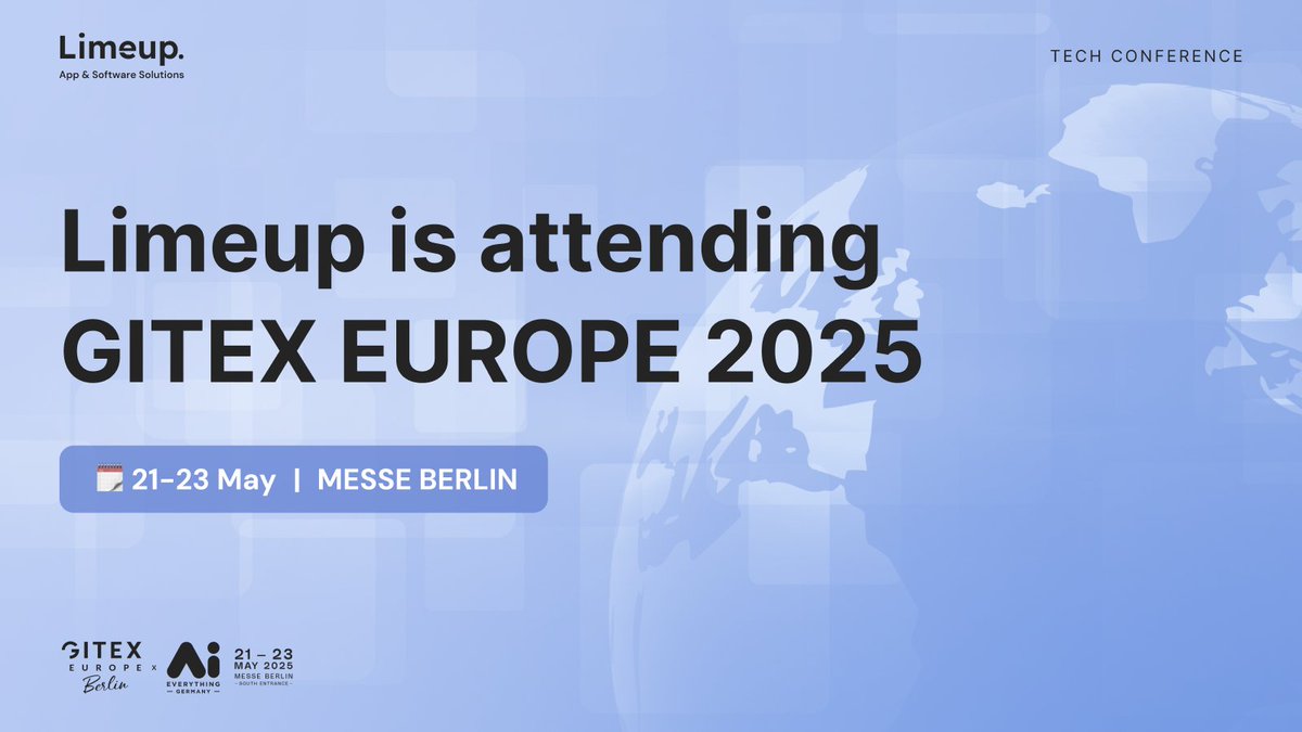 limeup_io's tweet photo. Weโre heading to @GITEXEUROPE 2025 ๐
Our Head of Partnerships, Alex Nosenko, is excited to connect with tech leaders and explore the latest in AI, cybersecurity, green tech, and more.
#GITEXEUROPE #AI #TechEvents #GITEXEurope2025 #Limeup https://t.co/GerO2BqKd7