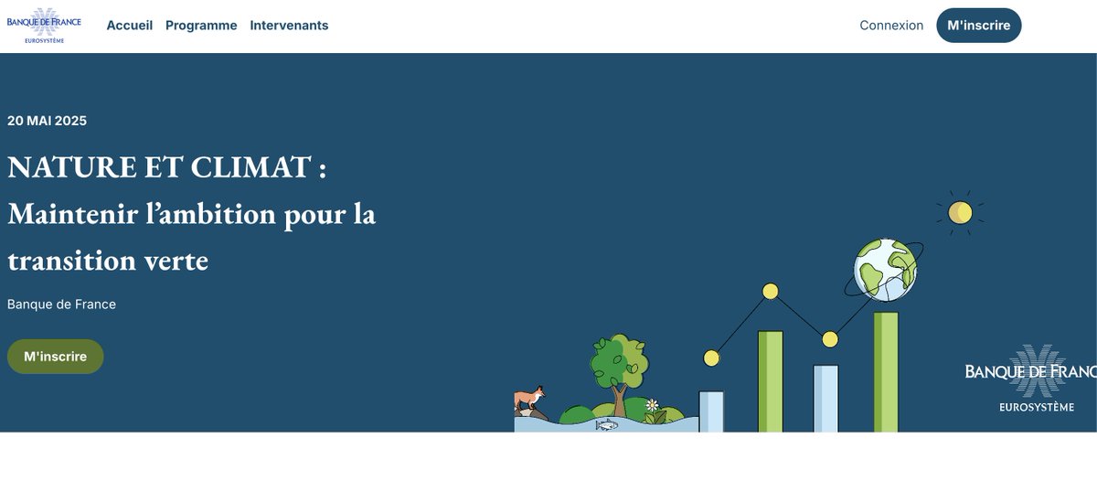 éduscol Eco Gestion (@eduscol_eg) on Twitter photo 📅 Demain se tiendra à la @Banquedefrance une journée dédiée à la Nature et au Climat pour favoriser le partage des connaissances, mobiliser les acteurs économiques et financiers et décloisonner les débats sur le changement climatique.
👉Inscrivez-vous : …erence-nature-climat.banque-france.fr/page/accueil/ 📅 Demain se tiendra à la @Banquedefrance une journée dédiée à la Nature et au Climat pour favoriser le partage des connaissances, mobiliser les acteurs économiques et financiers et décloisonner les débats sur le changement climatique.
👉Inscrivez-vous : …erence-nature-climat.banque-france.fr/page/accueil/