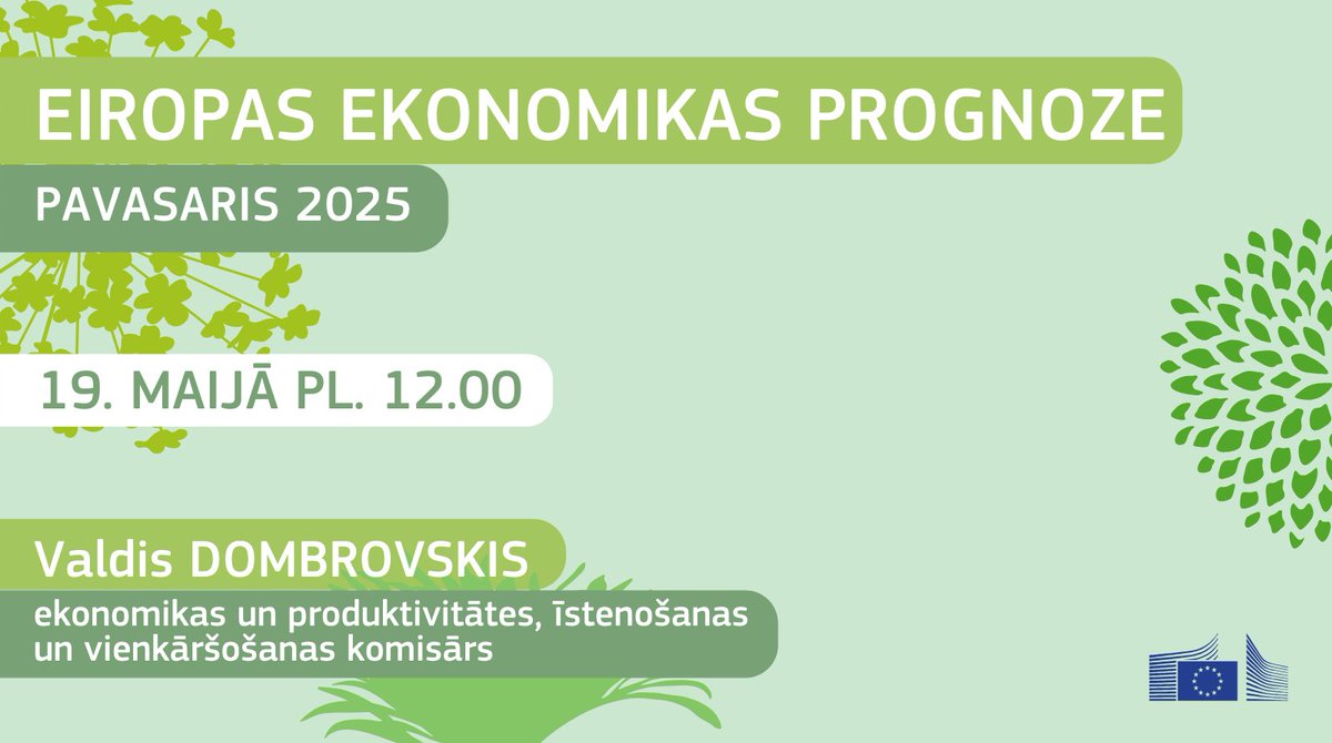EK pārstāvniecība 🇪🇺🇱🇻 (@eiropaskomisija) on Twitter photo Eiropas Komisija šodien nāk klajā ar jaunāko ekonomikas prognozi.
Plkst. 12.00 ar to iepazīstinās EK ekonomikas vienkāršošanas un produktivitātes komisārs <a href="/VDombrovskis/">Valdis Dombrovskis</a>.
🟢🎥 Tiešraide: audiovisual.ec.europa.eu/en/ebs/live/1
#ECForecast 🌱 Eiropas Komisija šodien nāk klajā ar jaunāko ekonomikas prognozi.
Plkst. 12.00 ar to iepazīstinās EK ekonomikas vienkāršošanas un produktivitātes komisārs <a href="/VDombrovskis/">Valdis Dombrovskis</a>.
🟢🎥 Tiešraide: audiovisual.ec.europa.eu/en/ebs/live/1
#ECForecast 🌱