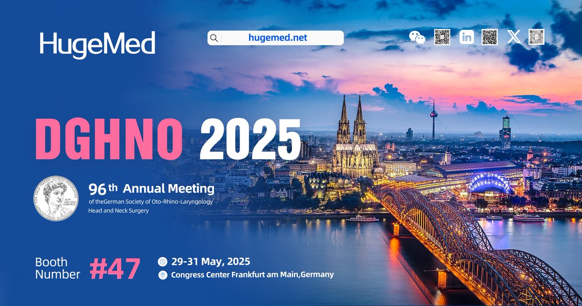 🎤 Meet #HugeMed at #DGHNO2025 – the 96th Annual Meeting of the German Society of Oto-Rhino-Laryngology, Head and Neck Surgery!

📍 Congress Center Frankfurt am Main, Germany
📅 May 29–31, 2025
📌 Booth #47

#ENT #Otolaryngology #Endoscopy #Reusable #SingleUse #Rhinolaryngoscope