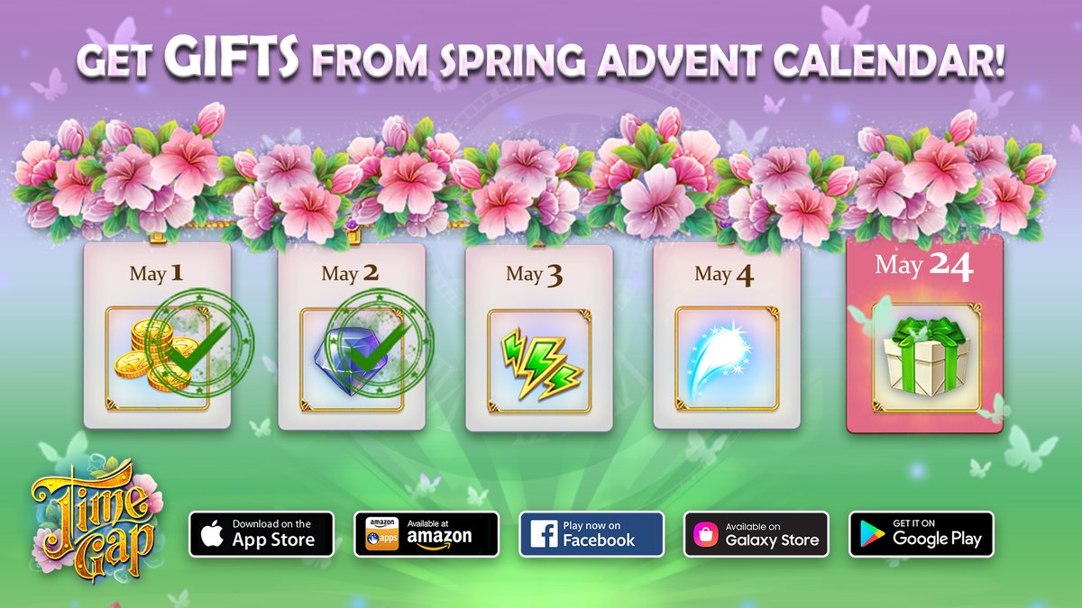 AbsolutistGame's tweet image. Spring Advent Calendar in Time Gap #game is coming to an end soon. Only one week left! Are you ready to receive the grand prize on May 24?

Facebook: bit.ly/3LrF4xS
Google Play: timegap.page.link/m6ab
App Store: timegap.page.link/qQqn

#adventcalendar #timegap #puzzles