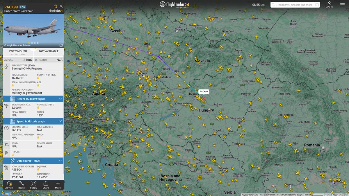 AIYeyENGDdJkjTr's tweet image. May 19, 2025
#Portsmouth ANG Base ==&amp;gt; #Kecskemét Air Base, Hungary

#PACK99 #AE5BC4 USAF KC-46A Pegasus