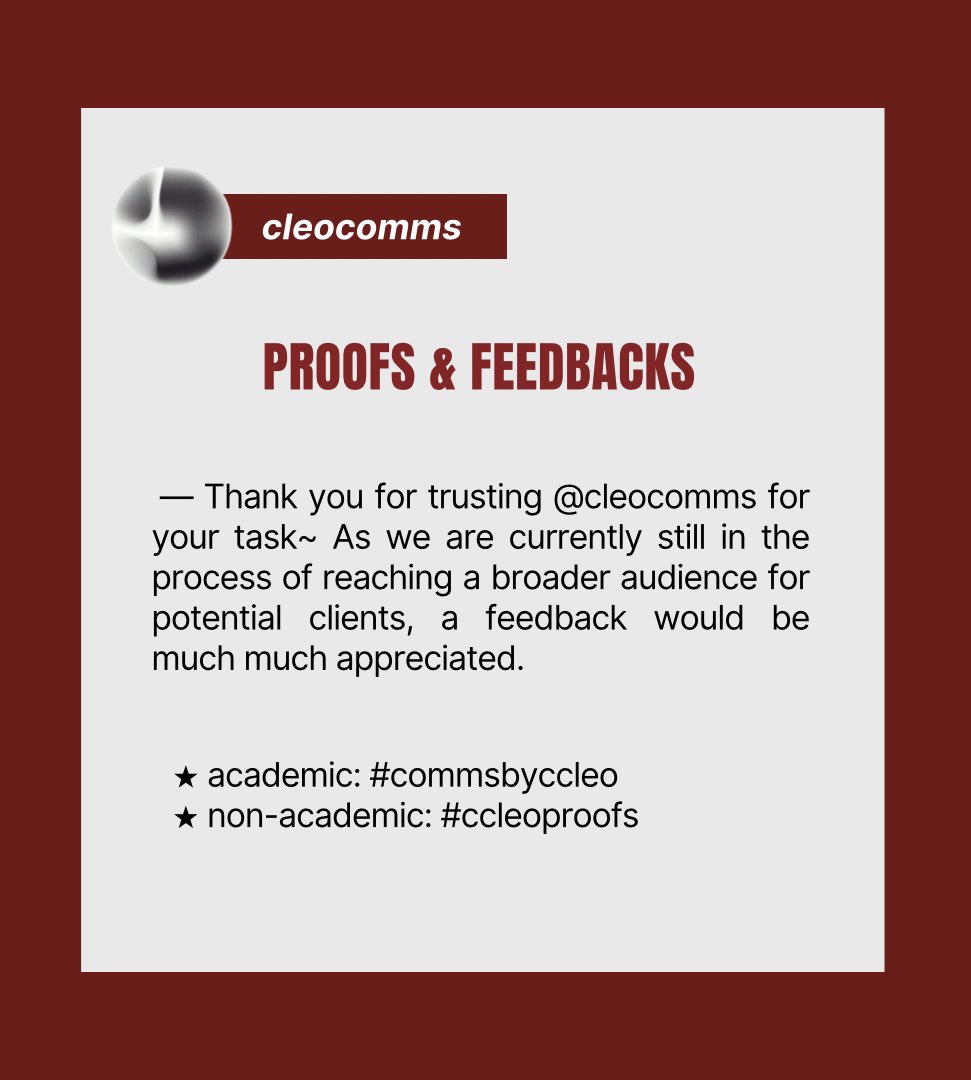⭑ The posts under the tags serve as proofs and feedback from our academic and non-academic services #commsbyccleo #ccleoproofs
