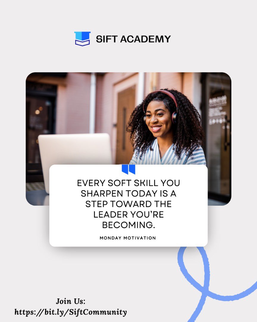 siftacademyafri's tweet photo. The future you want is built one skill at a time. 
So start small, speak up, listen better and lead with confidence.

Cheers to a new week with a new chance to grow🎉

#MondayMotivation #SiftAcademy #SkillsThatMatter https://t.co/xaDL4QndJ1