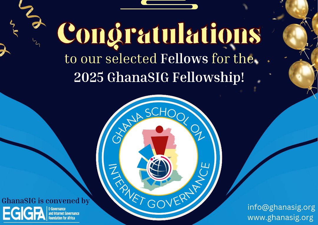 Team EGIGFA announces 52 selected Fellows for this year's GhanaSIG fellowship. 

Read the full announcement here:
ghanasig.org/2025-fellowshi…

Congratulations.

GhanaSIG - More Vim!

#GhanaSIG2025 #2025GhanaSIG #InternetGovernance #DigitalFellows #EGIGFA #GhanaSIGFellows #GhanaSIG