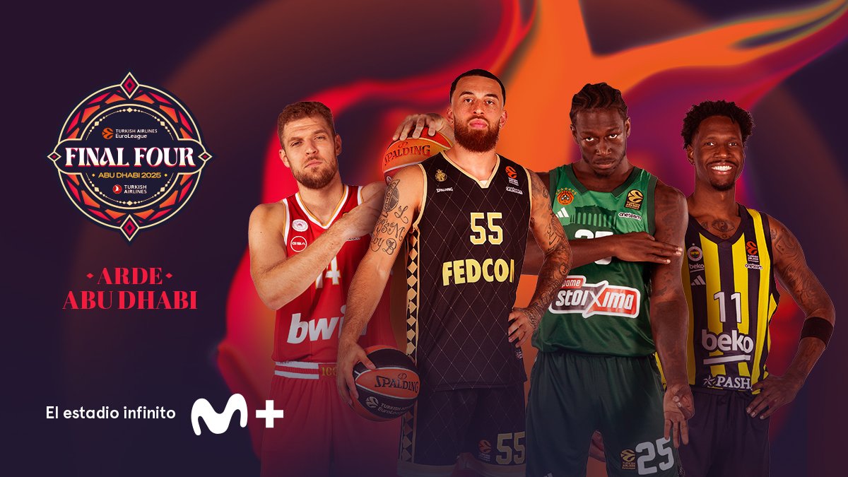 Basket en Movistar Plus+ (@movistarbasket) on Twitter photo Cuatro aficiones.
Cuatro EQUIPAZOS.
Y sólo puede quedar uno.
🏀 𝑭𝒊𝒏𝒂𝒍 𝑭𝒐𝒖𝒓 𝑬𝒖𝒓𝒐𝒍𝒊𝒈𝒂 2025
📆 Del 23 al 25 de mayo
📺 Todo en <a href="/MovistarPlus/">Movistar Plus+</a>
#Eurofighters Cuatro aficiones.
Cuatro EQUIPAZOS.
Y sólo puede quedar uno.
🏀 𝑭𝒊𝒏𝒂𝒍 𝑭𝒐𝒖𝒓 𝑬𝒖𝒓𝒐𝒍𝒊𝒈𝒂 2025
📆 Del 23 al 25 de mayo
📺 Todo en <a href="/MovistarPlus/">Movistar Plus+</a>
#Eurofighters