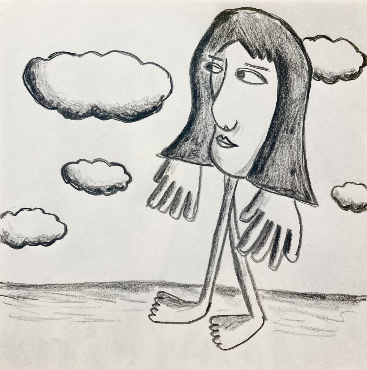 #アート #イラスト #art  #arte #鉛筆画
 #drawing #illustration #oc #アナログ絵

"face-like creature and clouds"