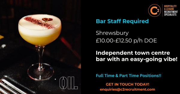 C2Recruitment's tweet photo. Bar Staff required - great Shrewsbury venue! https://t.co/xnLNVMz3Vx