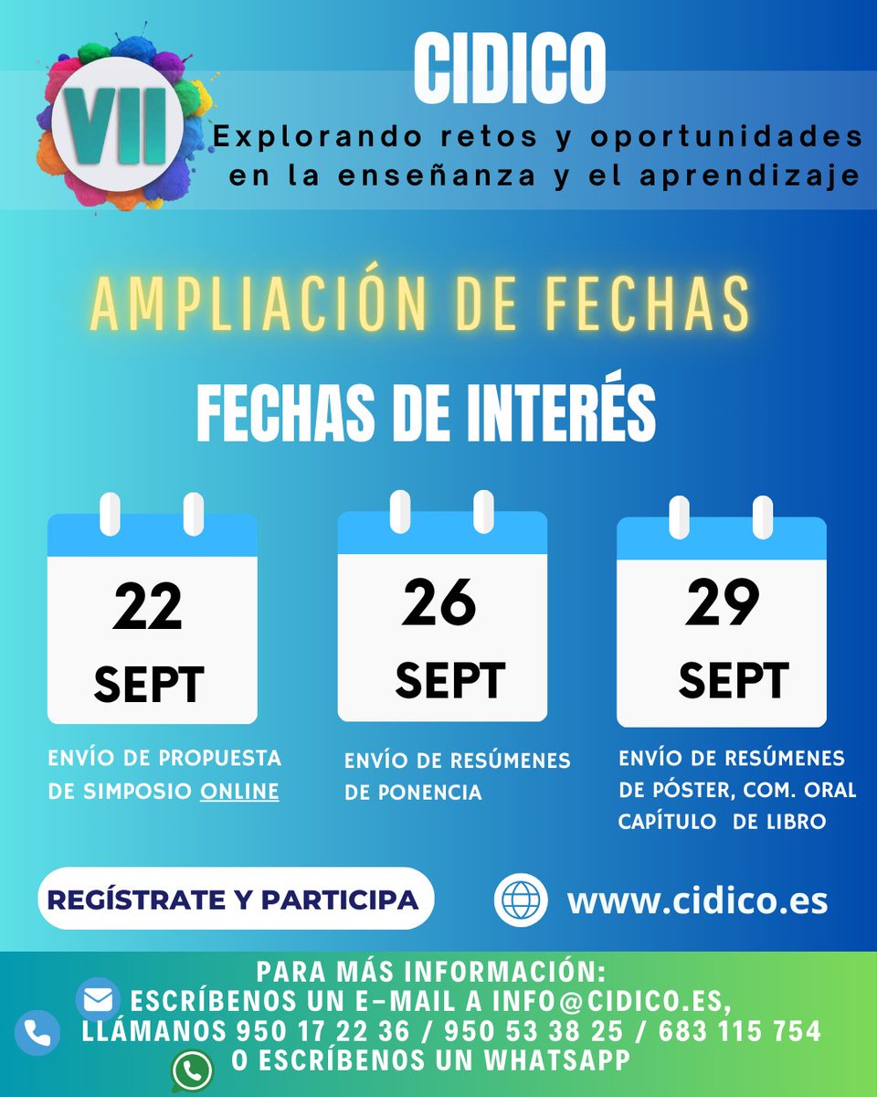 📣¡Atención!📣 Actualización de Fechas de Interés ⏰🗓
¡Hemos actualizado las fechas de envío de aportaciones en el #CIDICO! Asegúrate de marcar estos días 📝en tu calendario 🗓️ para efectuar el envío de tus aportaciones para su revisión 🔍.
#CIDICO #congresointernacional