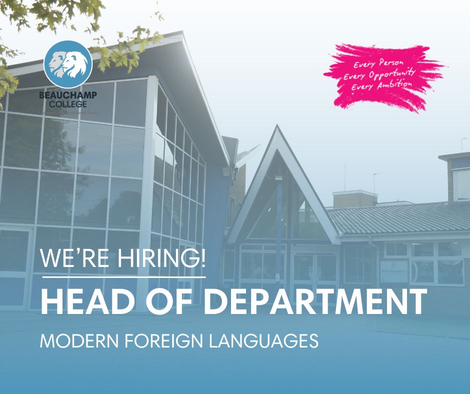 Lionheart Educational Trust (@lhtrustleics) on Twitter photo 🌍 <a href="/BChampCollege/">Beauchamp College</a> in #Oadby are looking for a forward-thinking Head of Languages to join their outstanding team this August!
✨Lead a thriving department, inspire young linguists, and shape the future of language learning.
📲 Apply now! ⤵️
🔗 eteach.com/careers/lionhe… 🌍 <a href="/BChampCollege/">Beauchamp College</a> in #Oadby are looking for a forward-thinking Head of Languages to join their outstanding team this August!
✨Lead a thriving department, inspire young linguists, and shape the future of language learning.
📲 Apply now! ⤵️
🔗 eteach.com/careers/lionhe…