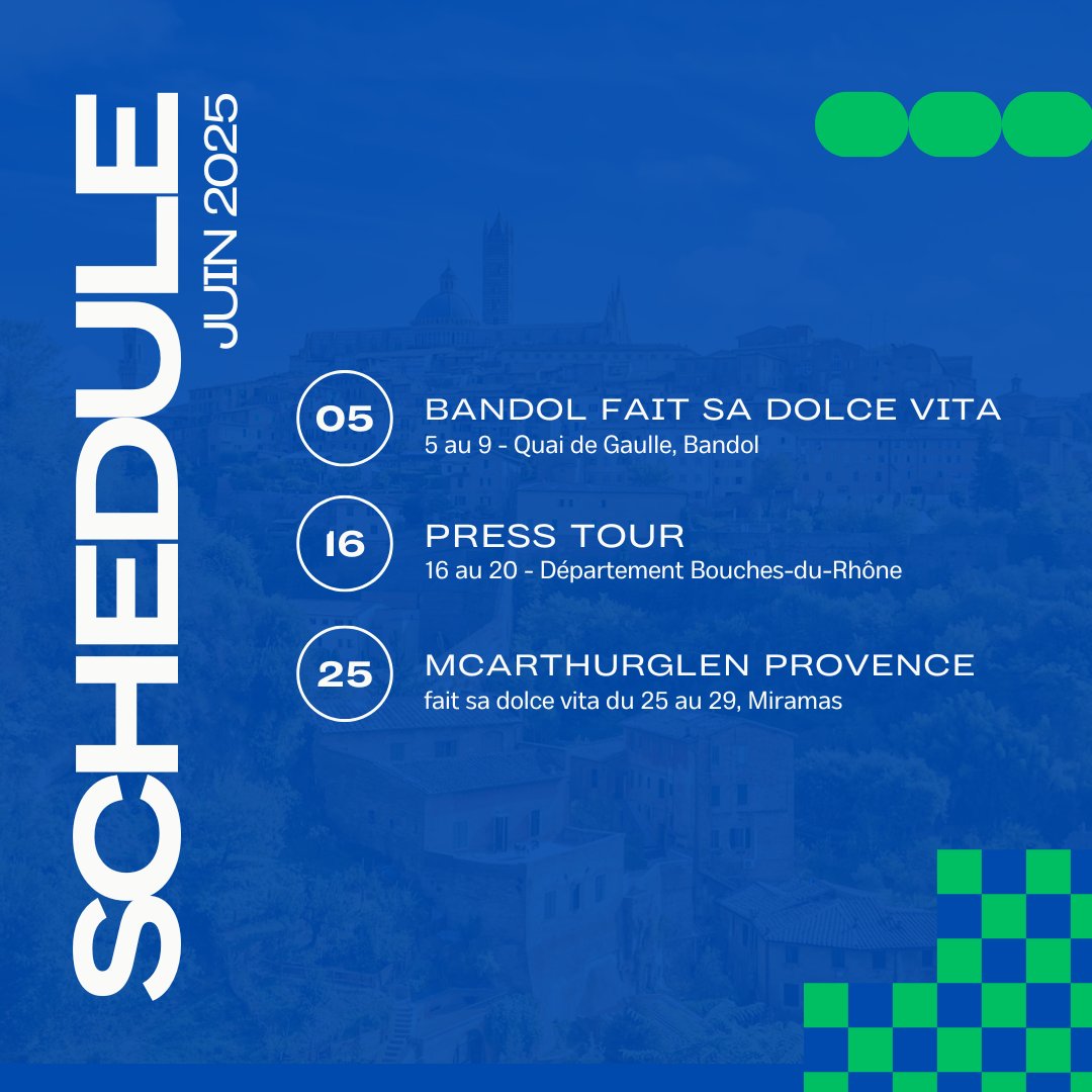 [AGENDA] En juin, retrouvez notre Pôle Foires et Salons à <a href="/bandol/">Bandol</a> et <a href="/VilleMiramas/">Ville de Miramas</a> !
Evénements 🇮🇹 en France : 
5-9/06 - Bandol fait sa dolce vita
25-29/06 - McArthurGlen Provence fait sa Dolce Vita
➤ promotion2@ccif-marseille.com