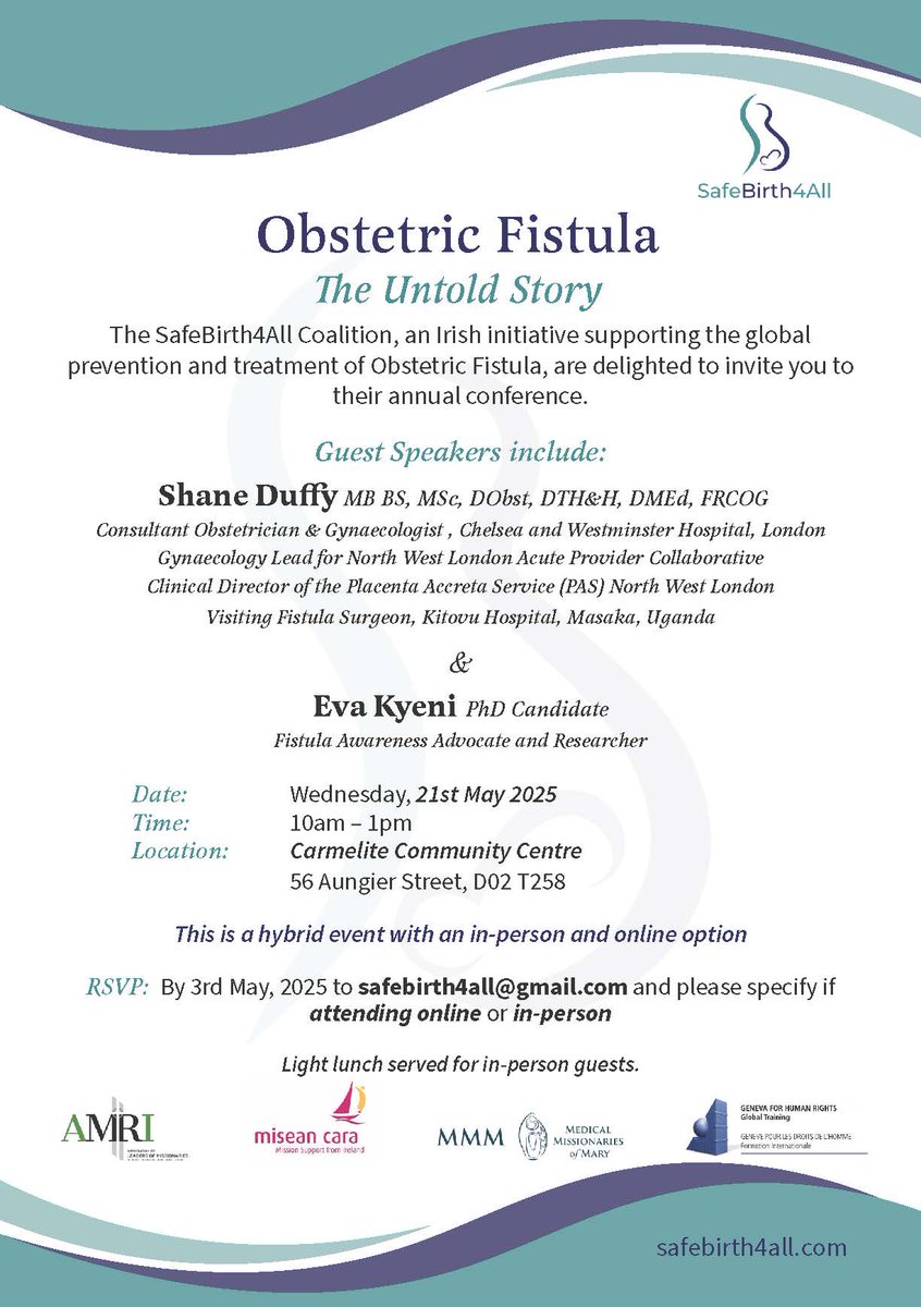 Still time to register ➡️ Join us Weds 21 May for 'Obstetric Fistula: The Untold Story', a hybrid conference advocating for action to end Obstetric Fistula - a devastating childbirth injury affecting millions of women in the Global South.
Register ➡️ buff.ly/rrDhdde