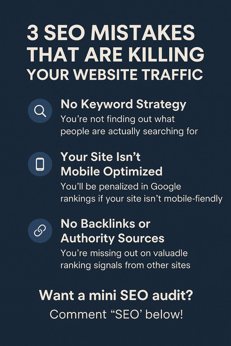 NexResults's tweet photo. 🚨 3 SEO Mistakes That Are Killing Your Website Traffic

Most business owners think SEO is “set it and forget it”… but here’s why they’re invisible on Google: https://t.co/Sa5baHiKZd
