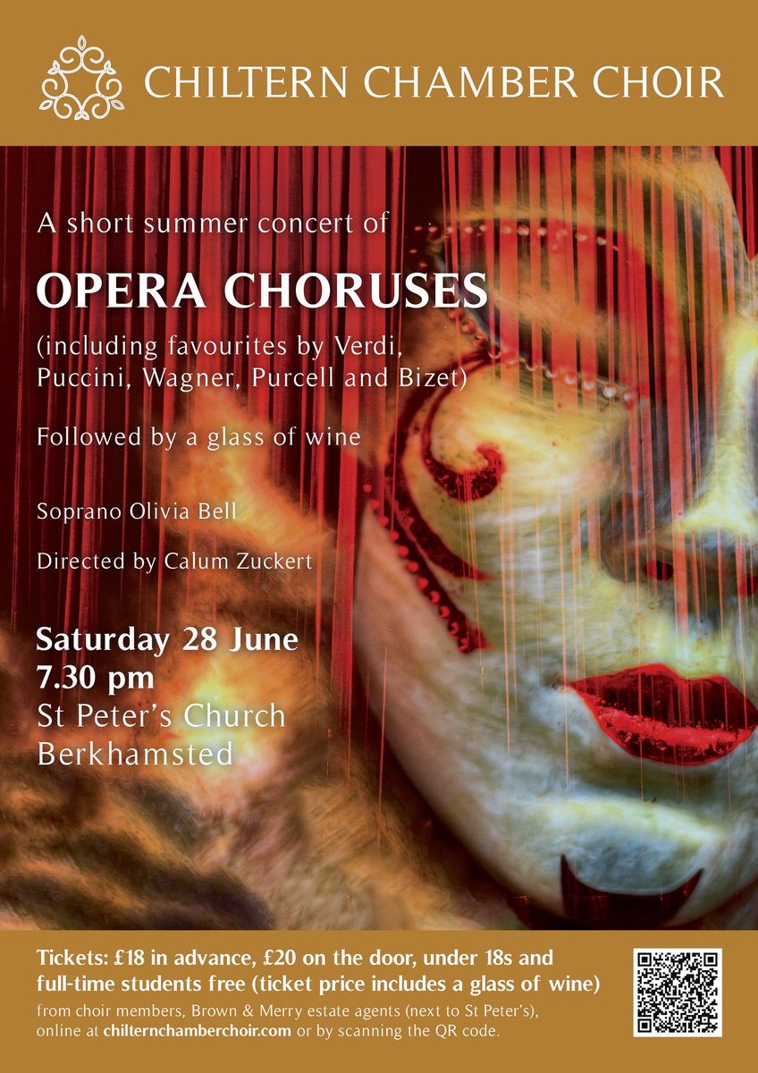 Things have taken a decidedly theatrical turn at Chiltern Chamber Choir! We’re taking to the stage (metaphorically-speaking) for our summer concert on Sat 28 June, with a programme of well-loved opera choruses. Ticket includes a glass of wine!