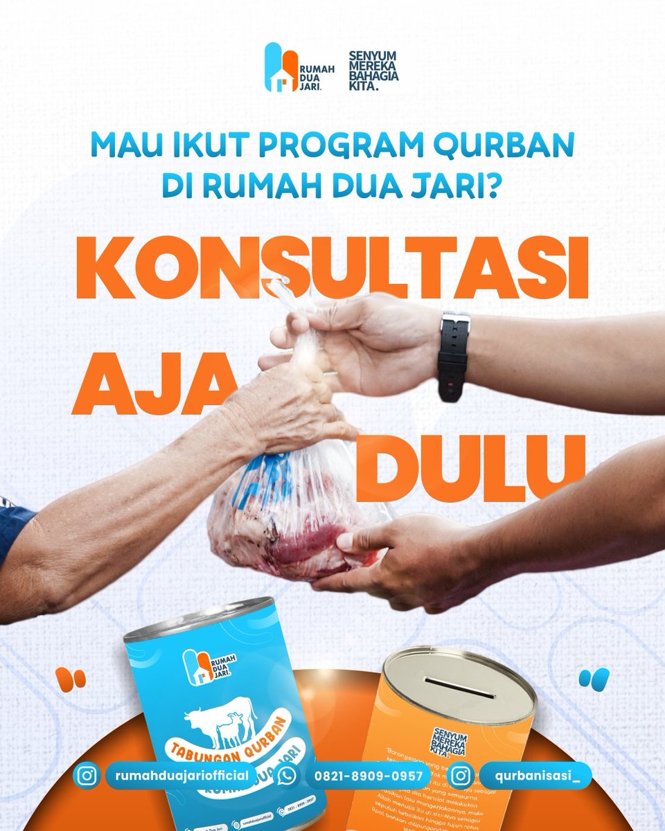 Masih bingung mau qurban di mana? Yuk, konsultasi aja dulu di Rumah Dua Jari!

Mulai dari tabungan qurban sampai penyaluran yang amanah, semua bisa kamu tanyakan.

Bersama Rumah Dua Jari, senyum mereka bahagia kita!✨

WA Admin Qurban RDJ : +62 853-3733-0938