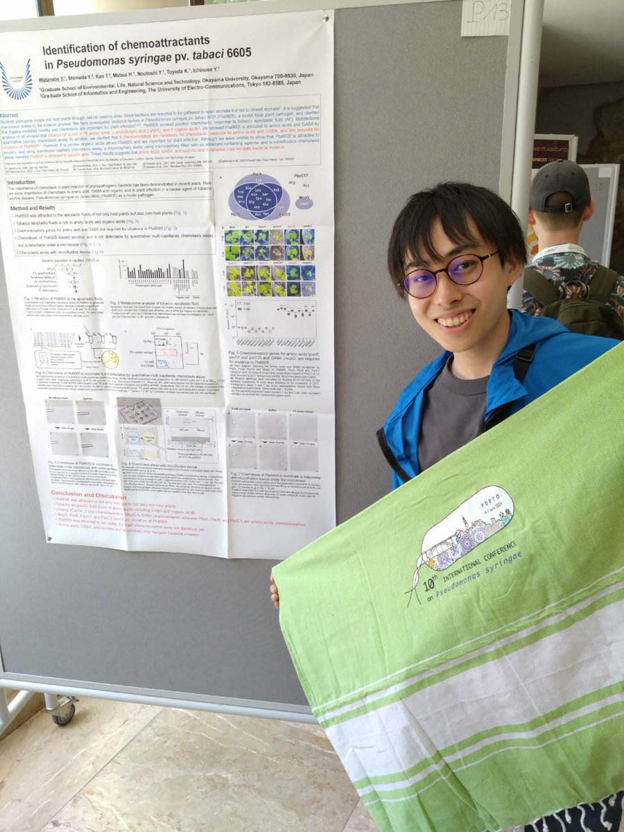 渡邊 雄太 氏 (岡大院環境生命自然科学・D1）
演題名：タバコ野火病菌に存在するGenomic Island-1, -2の病原力における機能解析
一言　：今回発見した動く遺伝子領域Genomic islandの研究をさらに発展させ、病原菌の病原性や進化のメカニズムの解明に挑みます。