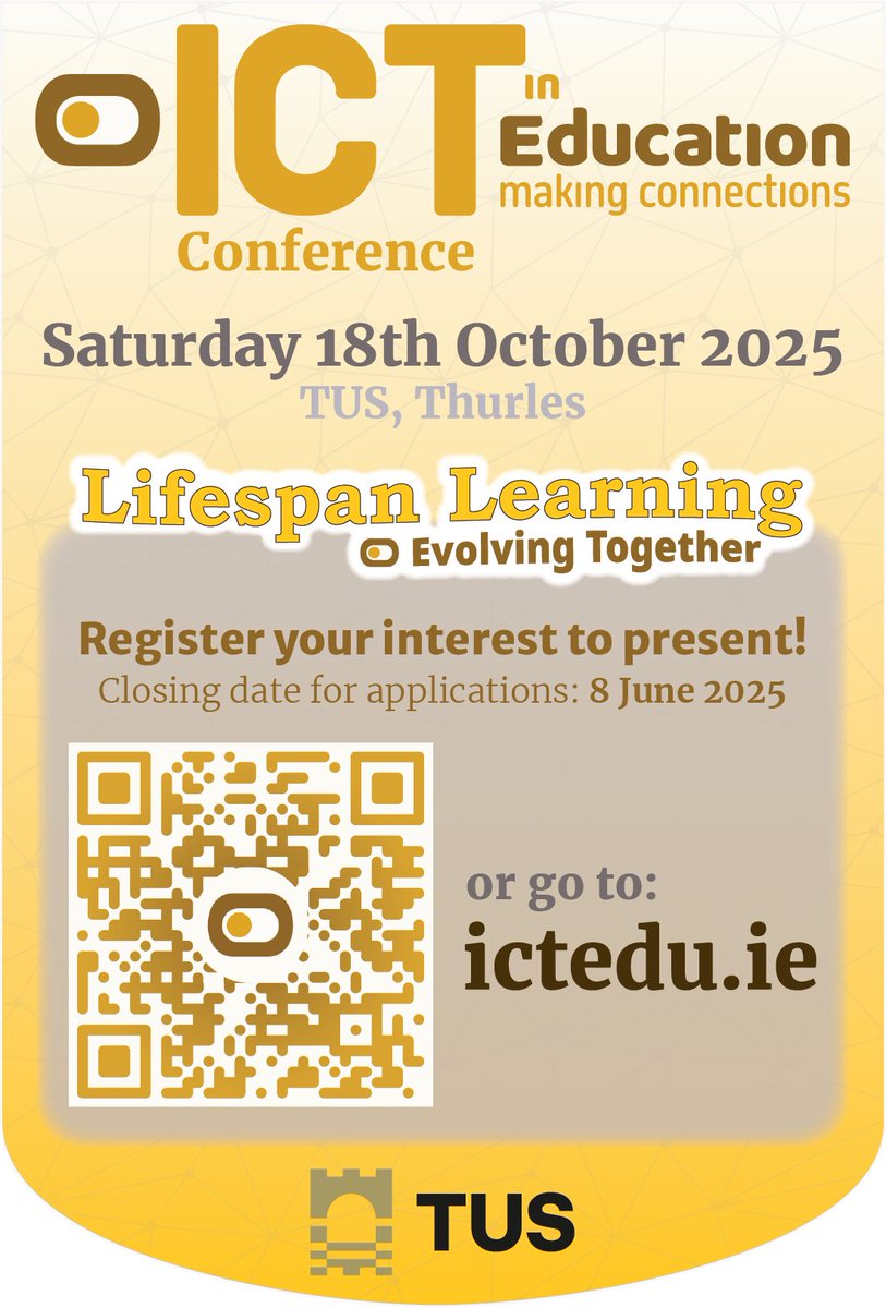 The Call for Presenters is now OPEN! 🚀🤩
We’re looking for people from all aspects of education from:
Pre-School to 3rd Level
FET
SEN
Active Retired
Academics
Students
Makers
Technologists
STEAM / STEM practitioners
Register here: ictedu.ie/conference-25/…
#ictedu #edchatie