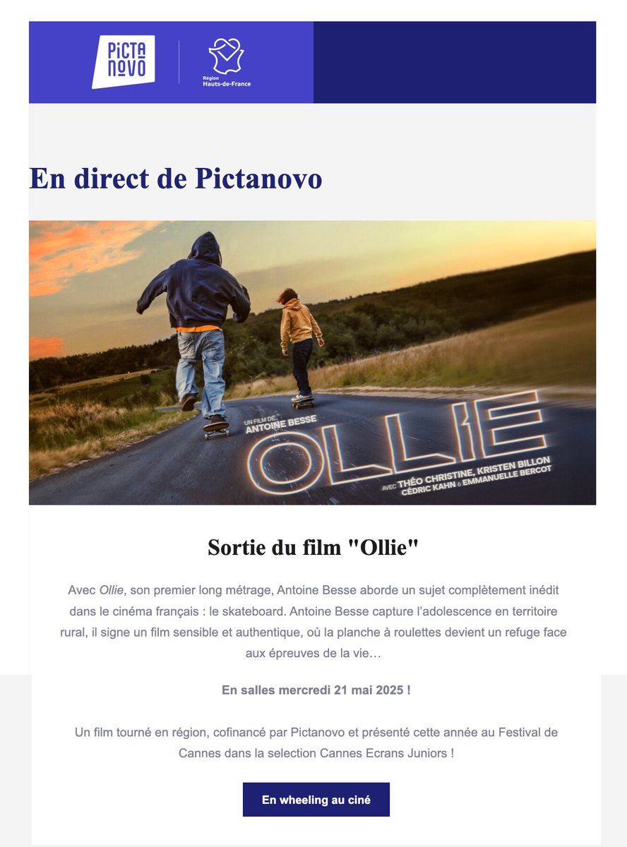 #newsletter - Skate, cinéma, clip... faites le plein d’actus avec #Pictanovo !
➡️pictanovo.com/newsletter/mai…
#cinema #formation #vhss #avantpremiere #clip #appelàprojets #SSD25 #hpi #projection #courts #documentaire