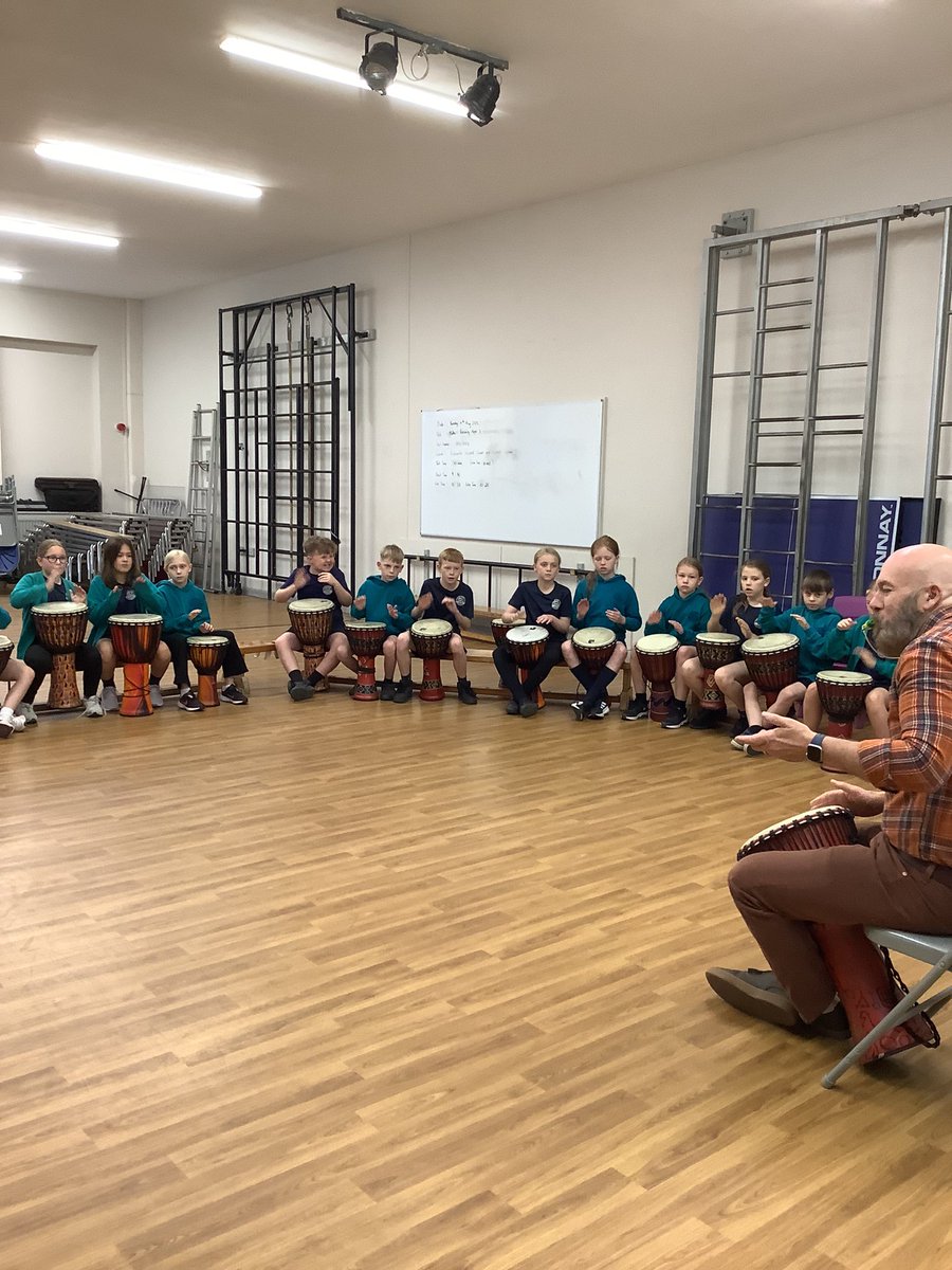 AckworthHoward's tweet photo. Year 5 are enjoying their Djembe drumming whilst preparing for the traditional opening ceremony for our Sports Day. Some fantastic leadership going on! @WakefieldMusHub #AckworthHowardMusic https://t.co/AR7Uw5dhUw