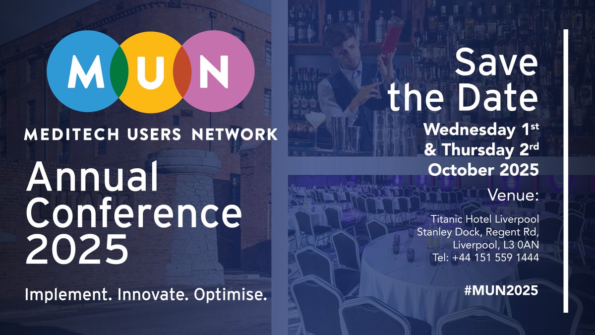 Save the Date!

We’re thrilled to announce the MUN Annual Conference 2025, taking place October 1–2 at the Titanic Hotel, Liverpool!
#MUN2025 #DigitalHealth