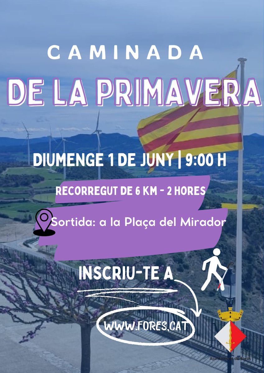 ‼ Com a novetat aquesta primavera tornem a posar-nos en marxa amb una nova edició de la Caminada de la Primavera de Forès.

📆  La sortida serà diumenge 1 de juny a les 9:00h del matí des de la Plaça del Mirador.

Cal inscripció prèvia

👉🏻 Inscripcions: fores.cat
