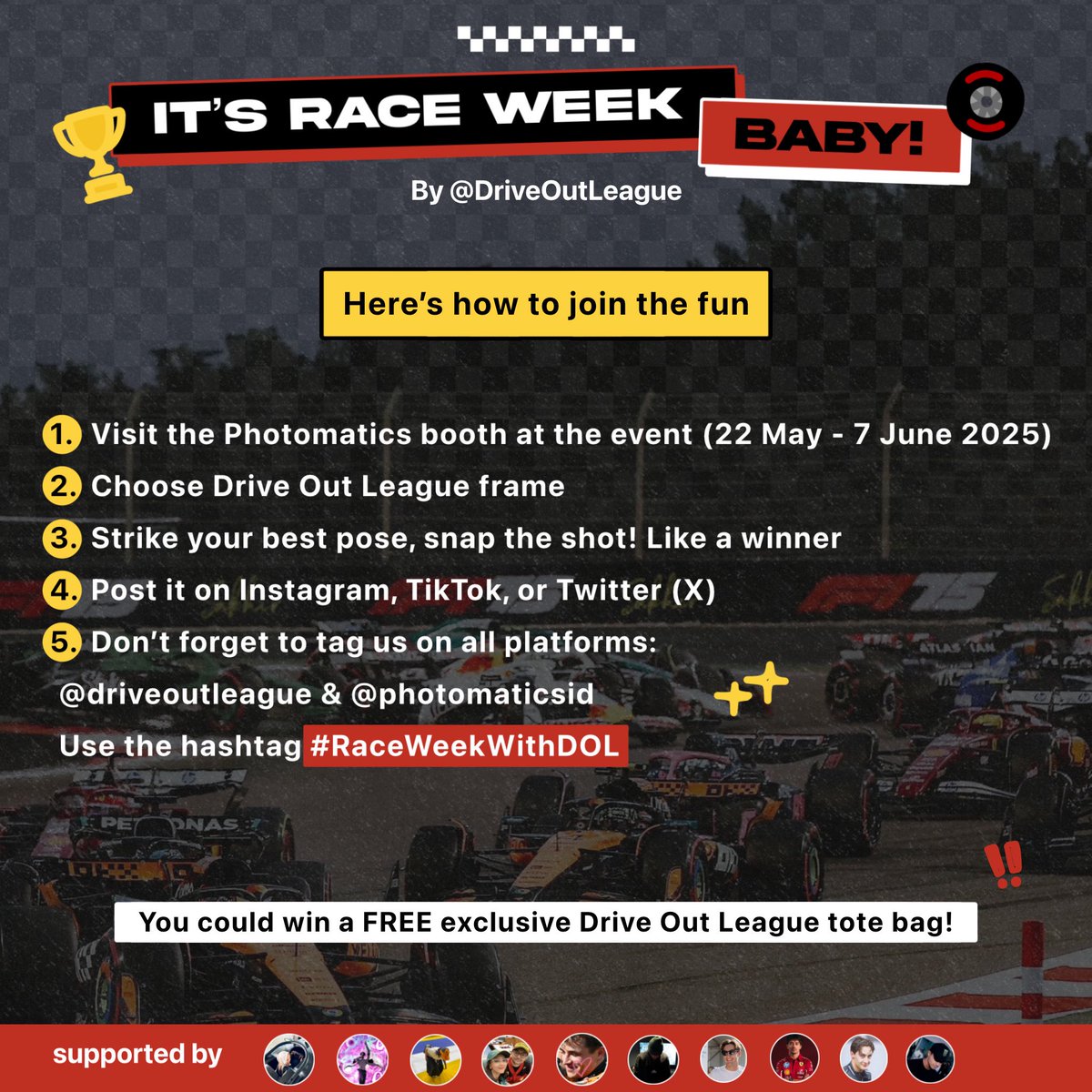 hiupedia's tweet photo. (EVENT EXTEND TILL JUNE)
It’s Race Week just hit the grid, baby! Drive Out League 🏎️🏁
Photobooth F1 Themed
🗓️ Event starts 22 Mei - 7 Juni 2025
📍Photomatics (Slide for Location)
Tag us @driveoutleague @photomaticsid @hiupedia and use #RaceWeekWithDOL https://t.co/sFlGELwNaT