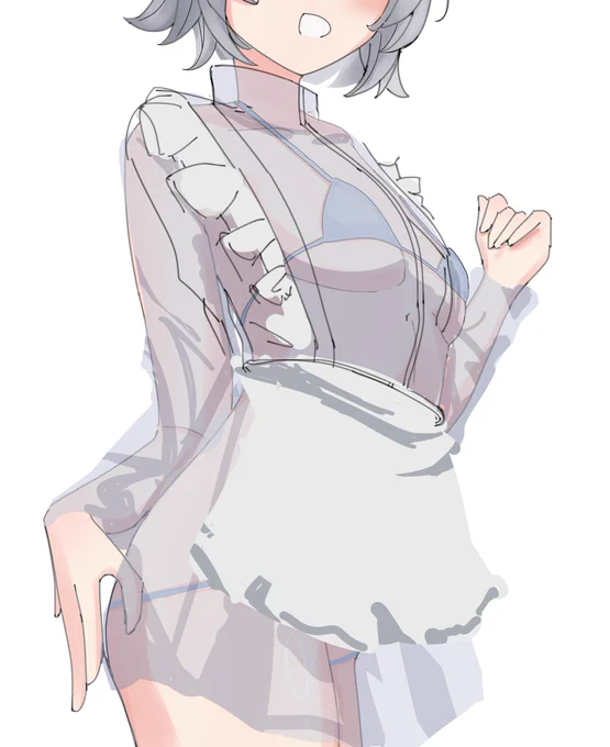 リアリティより性癖を優先したスケスケメイドとかいうアホみたいな服装考えている。健全なやつも描き進めてるよ。