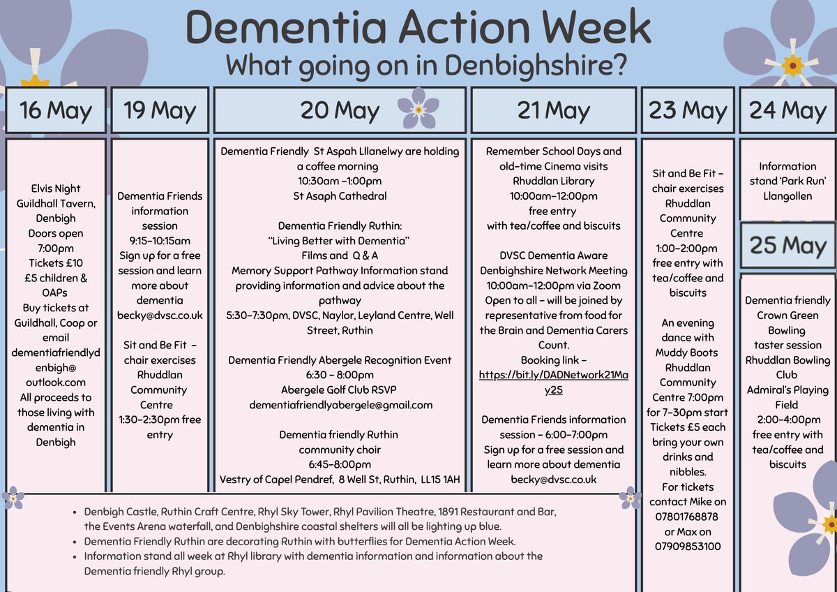 NW Regional Partnership Board (@nwrpb) on Twitter photo There are many events taking place across North Wales for Dementia Action Week, here are just some that may be of interest. Whats going on in Denbighshire? <a href="/DenbighshireCC/">DenbighshireCC</a> There are many events taking place across North Wales for Dementia Action Week, here are just some that may be of interest. Whats going on in Denbighshire? <a href="/DenbighshireCC/">DenbighshireCC</a>