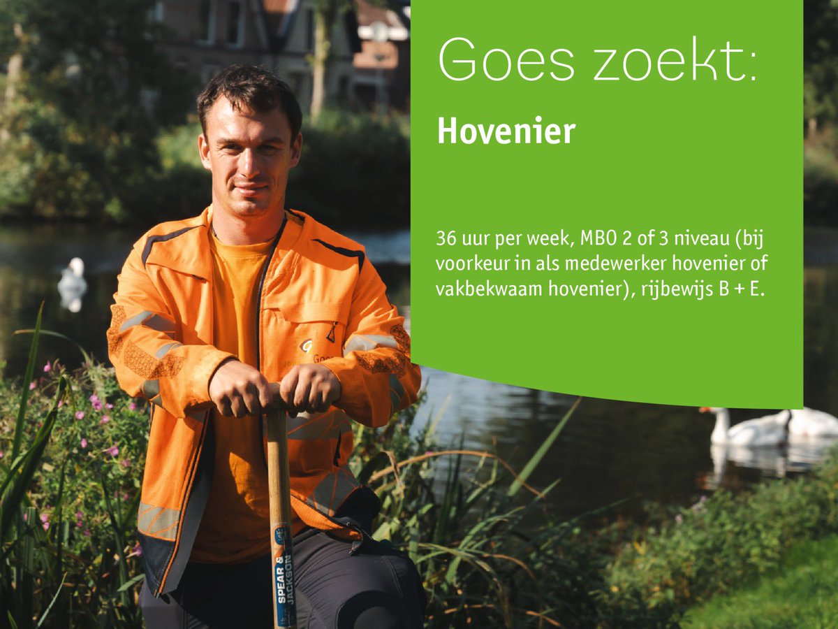Als hovenier ben je de hele dag buiten bezig met het verzorgen van beplantingen zodat het openbaar groen in de gemeente Goes er goed bij ligt 🌳🌱. Hoe klinkt dat voor jou? Solliciteren (tot en met 7 juni) of meer weten? Ga naar 👉 werkenbijdebevelanden.nl/vacature/hoven…