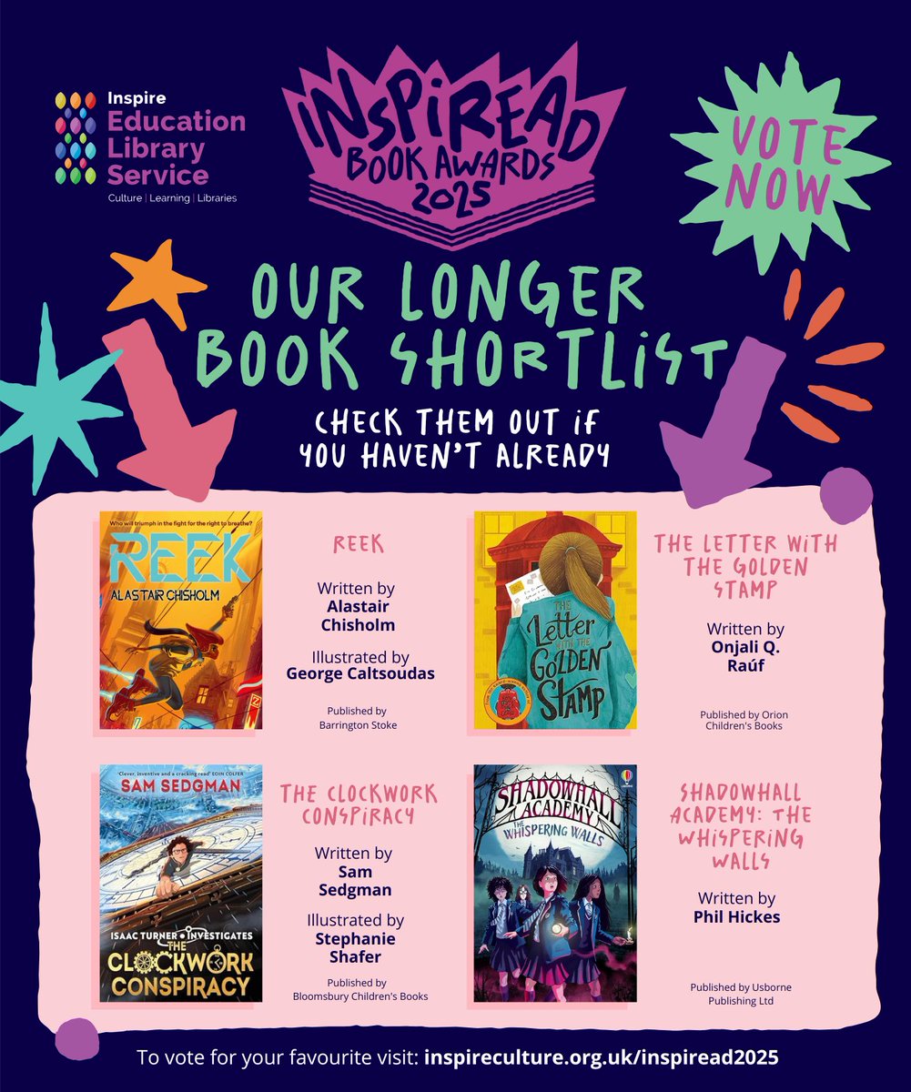 Have you voted yet for our InspiRead 2025 Book Awards?✨

Our shortlist has been selected by our ELS team and features the best children's books published recently! Now it's time to have your say &amp; help us choose the winners 👀

Voting closes on 20 June 📣 inspireculture.org.uk/inspiread2025