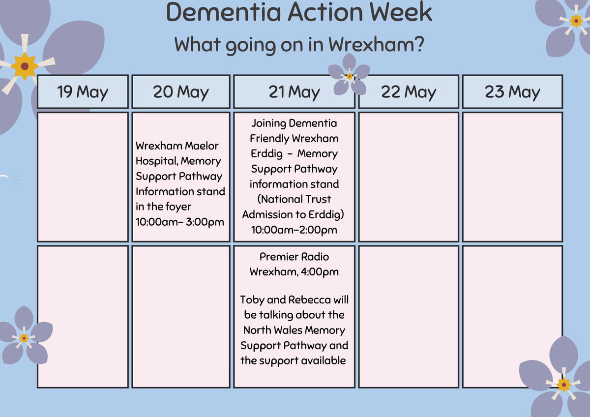 NW Regional Partnership Board (@nwrpb) on Twitter photo There are many events taking place across North Wales for Dementia Action Week, here are just some that may be of interest. Whats going on in Wrexham? <a href="/wrexhamcbc/">Wrexham Council</a> There are many events taking place across North Wales for Dementia Action Week, here are just some that may be of interest. Whats going on in Wrexham? <a href="/wrexhamcbc/">Wrexham Council</a>